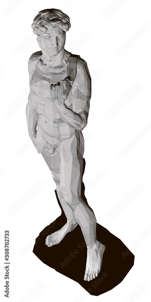 Polygonal statue of David. View perspective. Isolated on white background statue of David. 3D. Vector illustration Polygonal statue of David. View perspective. Isolated on white background statue of David. 3D. Vector illustration