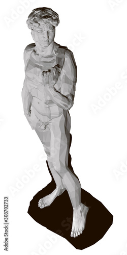 Polygonal statue of David. View perspective. Isolated on white background statue of David. 3D. Vector illustration