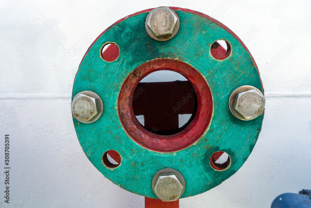 Flange face of a fire fighting piping on board a construction work barge Flange face of a fire fighting piping on board a construction work barge