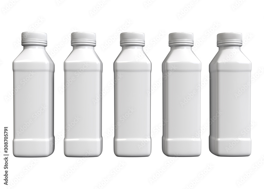 Volumetric bottles isolated on white background, 3D render. Volumetric bottles isolated on white background, 3D render.