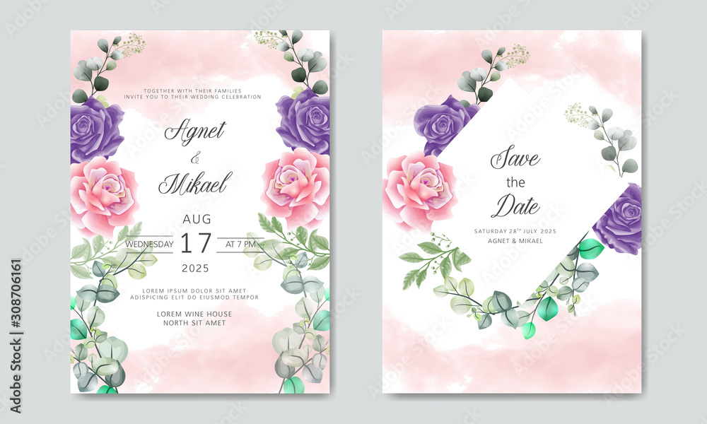 wedding invitation with beautiful and elegant floral templates