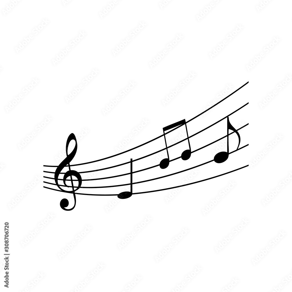 Fototapeta premium Staff treble clef notes. Musical concept vector isolated on white background. Illustration of music note sound, tune, bass, treble