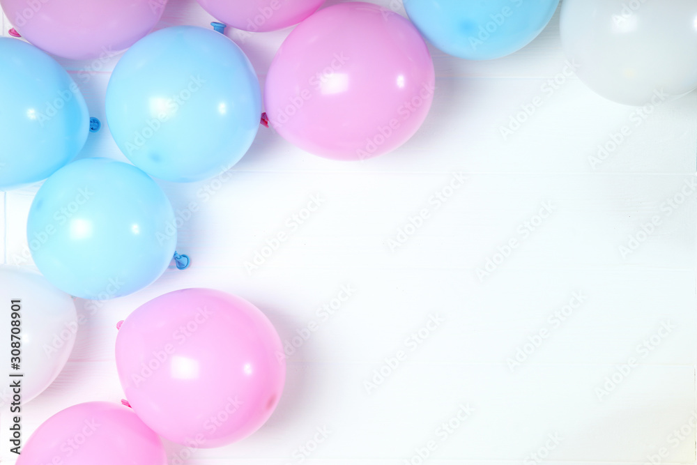 balloons in color top view. Festive background with place for text. balloons in color top view. Festive background with place for text.