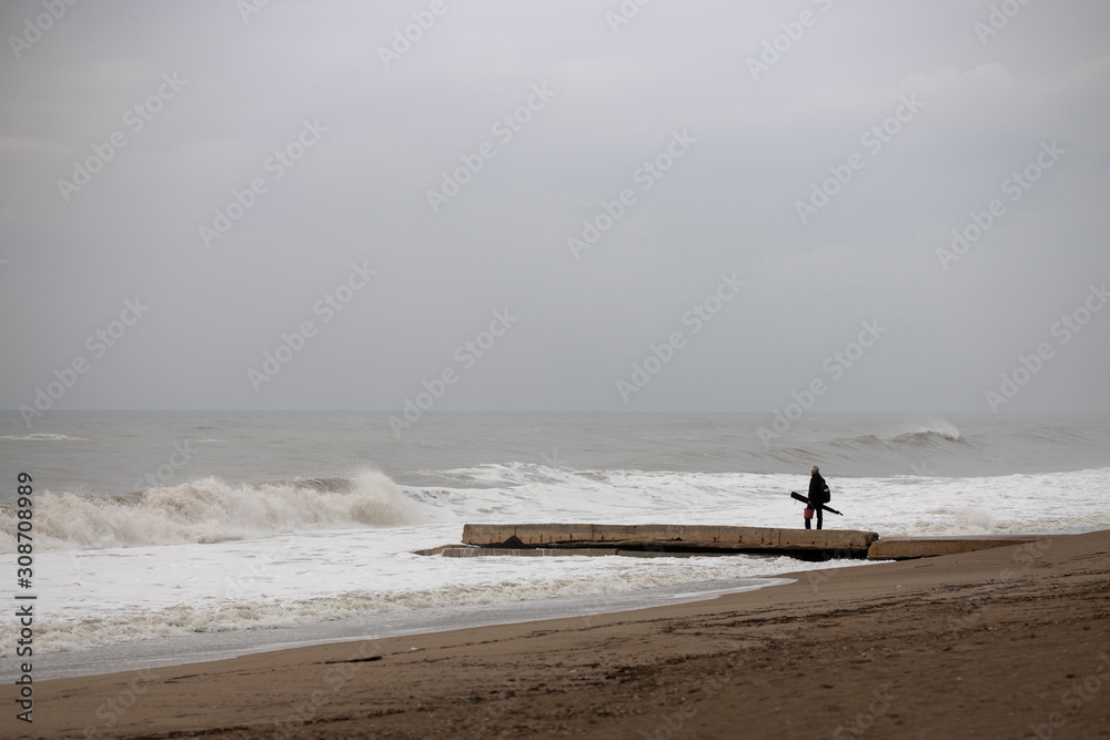 Stormy weather and lonely man