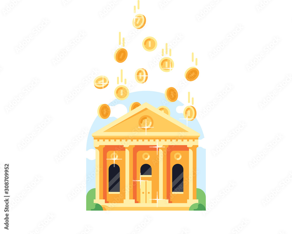 Bank building and coins vector illustration Bank building and coins vector illustration