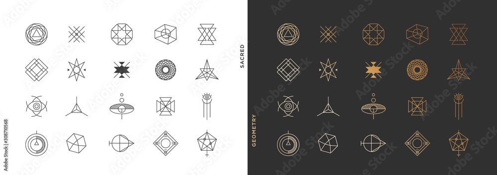 Set of abstract sacred geometry symbol vector elements template, clean minimal geometric logo collection