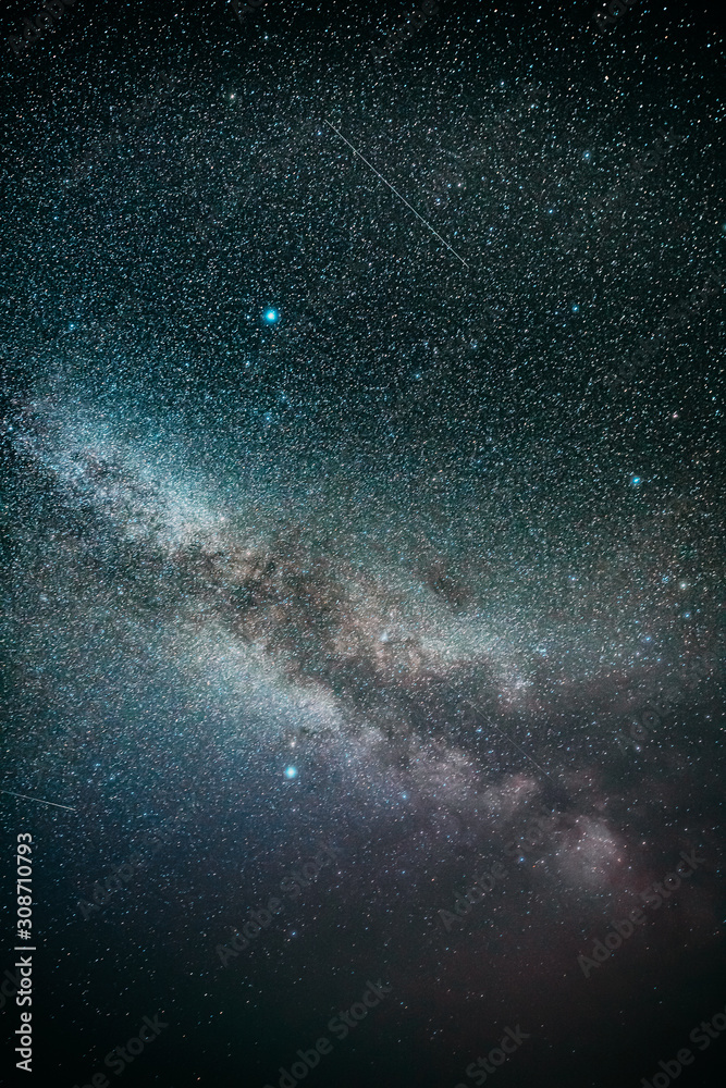 Obraz premium Real Night Sky Stars With Milky Way Galaxy. Natural Starry Sky Colorful Background