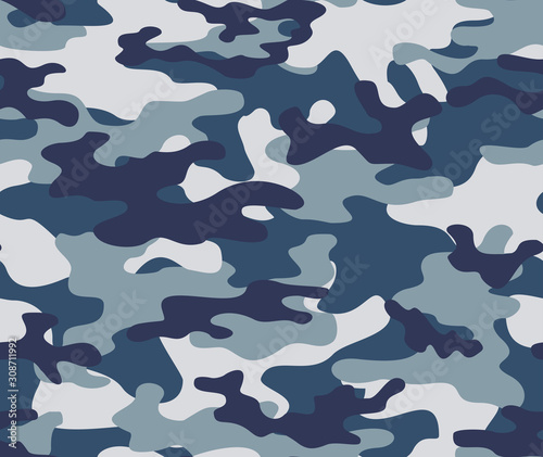  Blue army camouflage seamless print pattern.