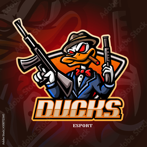 Duck mascot esport logo design.