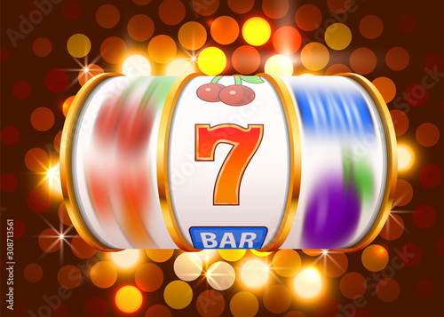 Golden slot machine wins the jackpot. 777 Big win casino concept.