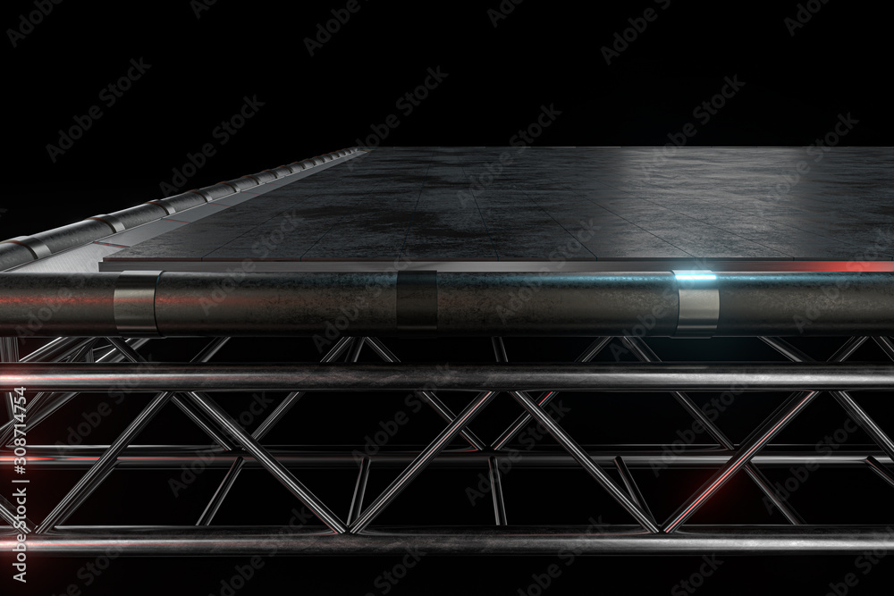 Obraz premium Polished metal frame, Black texture floor, 3d rendering.