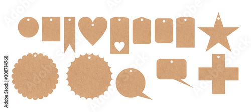 Fotografie Beige recycled price cards variety against white background, illustration