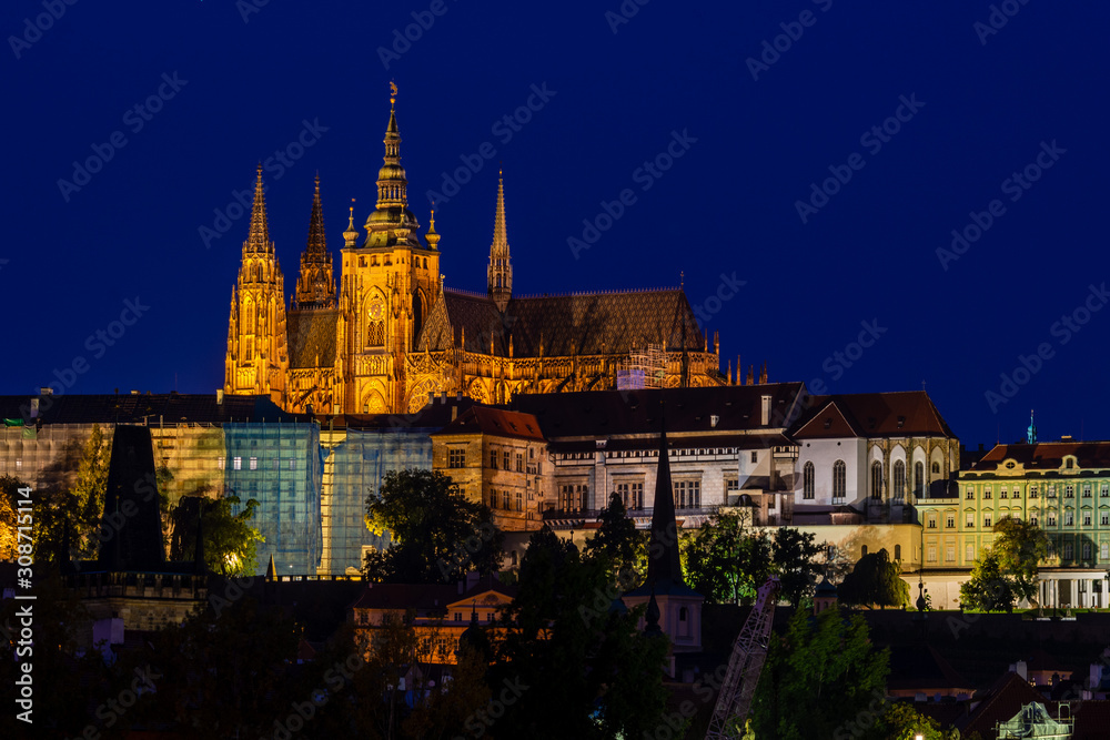 Amazing night view on castle of Prague in Czech