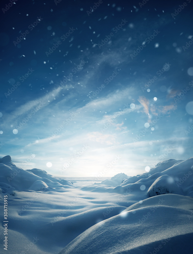 Winter Mystical Snow Scenic Background - obrazy, fototapety, plakaty 