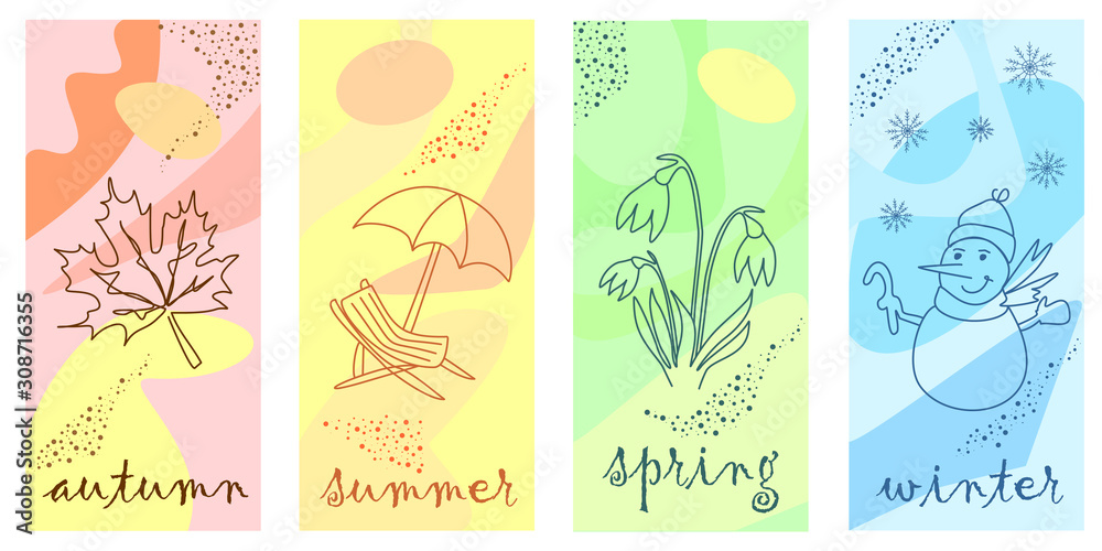Seasons, great design for any purposes. Hand drawn vector illustration. Concept four seasons. Colorful vector illustration. Seasons, great design for any purposes. Hand drawn vector illustration. Concept four seasons. Colorful vector illustration.
