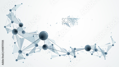 Molecules vector illustration, science chemistry and physics theme abstract background, micro and nano science and technology theme, atoms and microscopic particles.