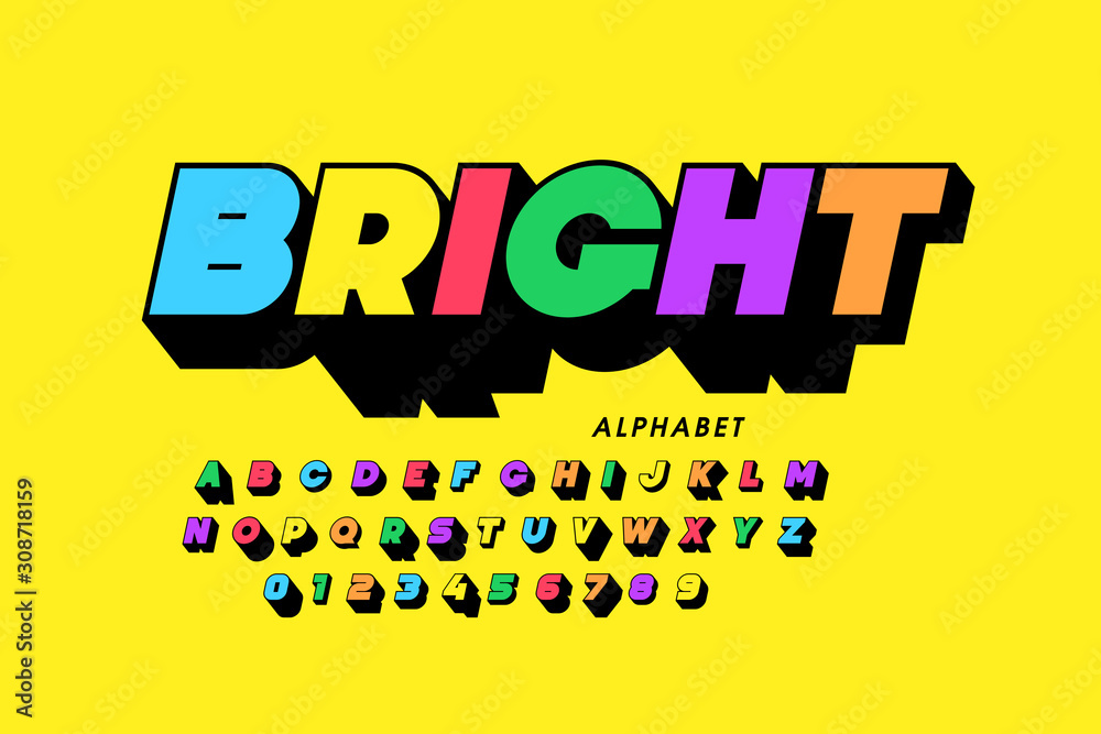 Vibrant colorful style font design, alphabet letters and numbers - obrazy, fototapety, plakaty 