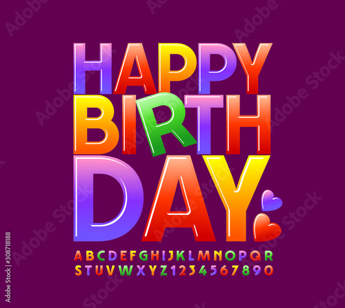 Children Happy Birthday Greeting Card. Vector Playful Font. Colorful Alphabet Letters and Numbers.