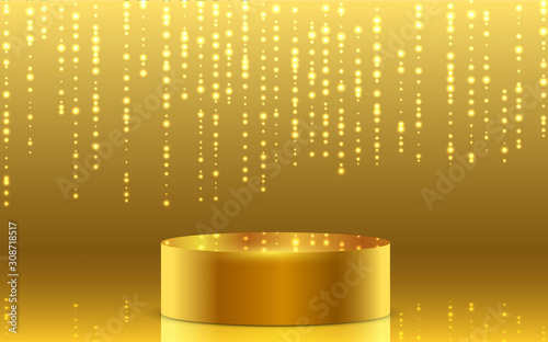 golden podium and golden light in the studio room