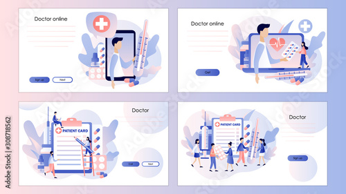 Online doctor concept. Patient consultation to the doctor. Screen template for mobile smart phone, landing page, template, ui, web, mobile app, poster, banner, flyer. Modern flat cartoon style. Vector