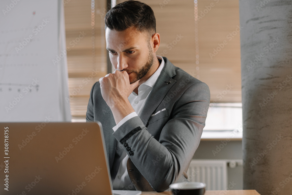 Handsome businessman in office. Successful man in suit working in office. Handsome businessman in office. Successful man in suit working in office.