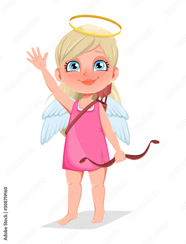 Cupid girl with bow, cute cartoon character Cupid girl with bow, cute cartoon character