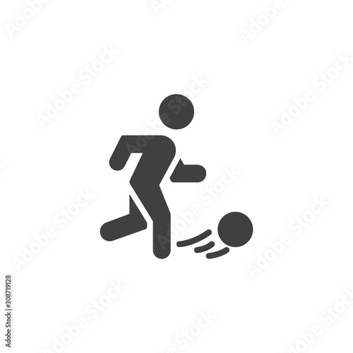 Soccer Player vector icon. filled flat sign for mobile concept and web design. Football player Kicking Ball glyph icon. Symbol, logo illustration. Vector graphics