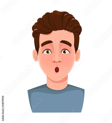 Face expression of handsome man, surprised