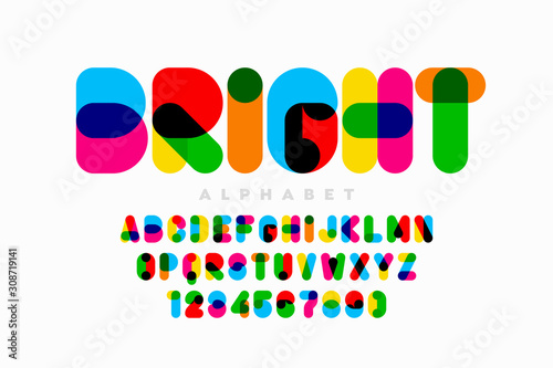 Vibrant style font design, colorful alphabet, letters and numbers 