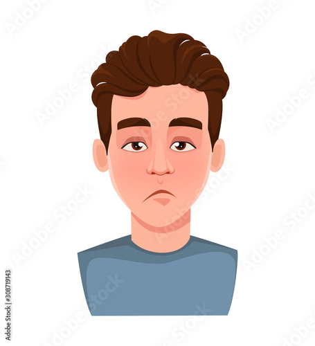 Face expression of handsome man, tired