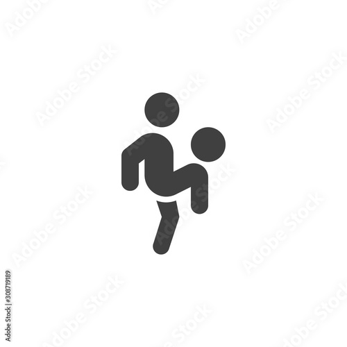 Soccer player with ball vector icon. filled flat sign for mobile concept and web design. Playing football glyph icon. Symbol, logo illustration. Vector graphics