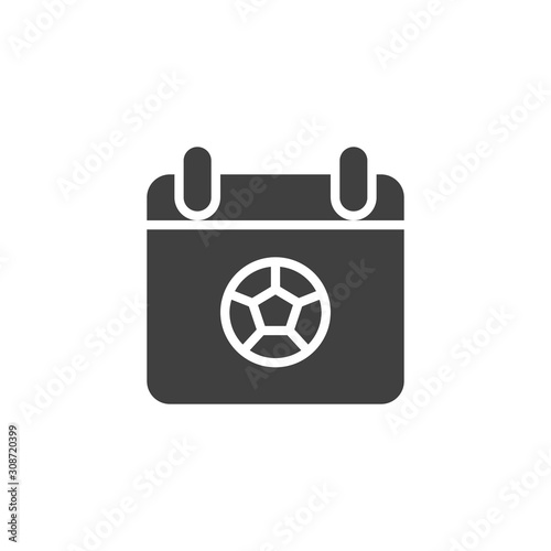 Football schedule vector icon. filled flat sign for mobile concept and web design. Calendar with soccer ball glyph icon. Symbol, logo illustration. Vector graphics
