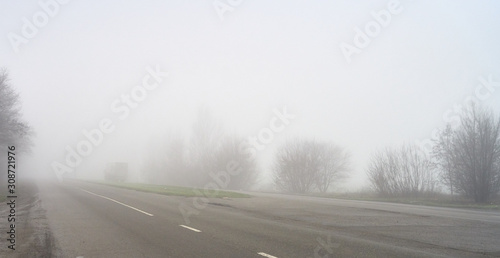 auto track in foggy haze
