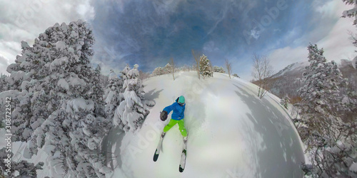 SELFIE: Skier almost crashes while skiing off piste in the mountains of Utah. photo