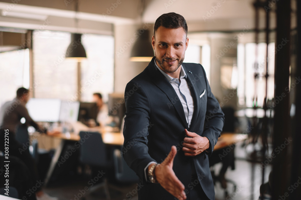 Businessman gives a hand for handshaking Businessman gives a hand for handshaking
