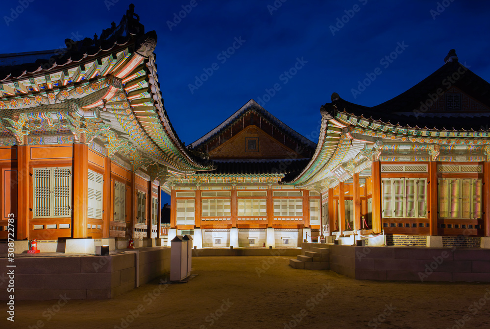 Gyeongbokgung palace at night in Seoul South Korea Gyeongbokgung palace at night in Seoul South Korea