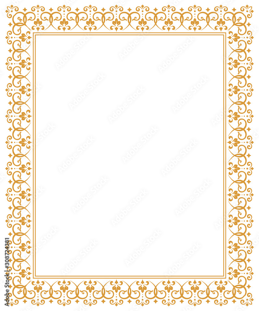 Decorative frame Elegant vector element for design in Eastern style, place for text. Floral golden border. Lace illustration for invitations and greeting cards.