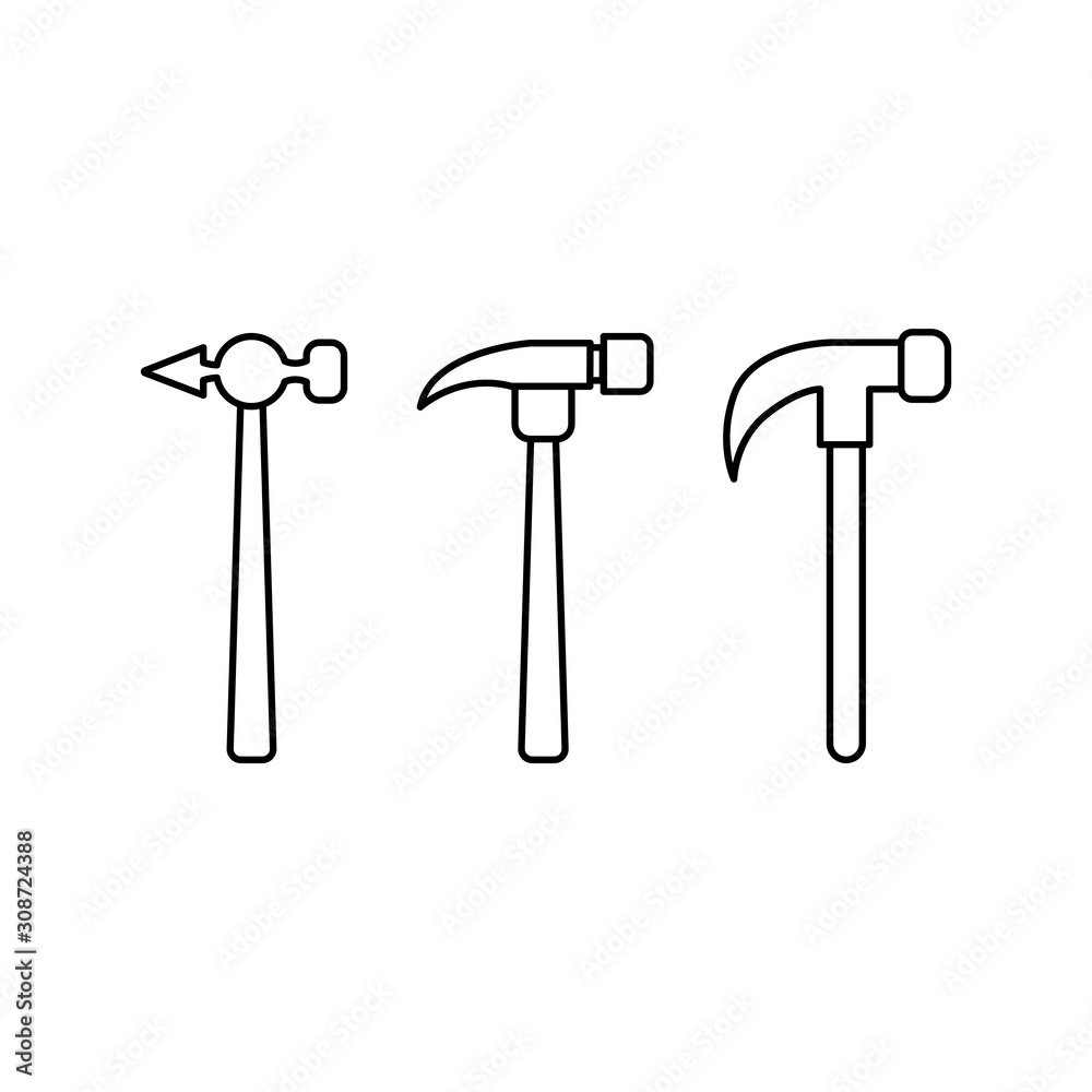 hammers in outline style. icons for design and web. hammers in outline style. icons for design and web.