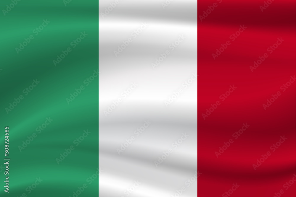Italy flag on cloth with soft waves background.