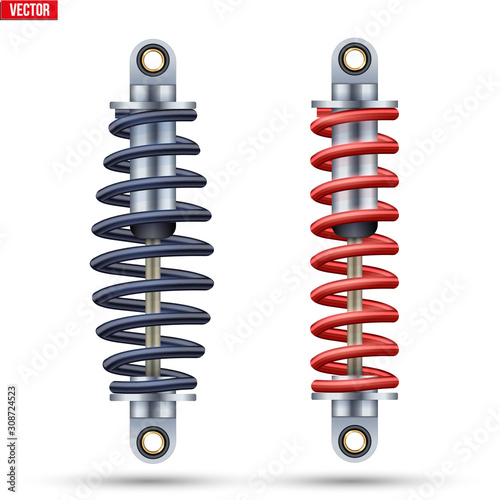 Shock Absorber of Car Suspension. Machine part closeup equipment. Vector Illustration isolated on white background.