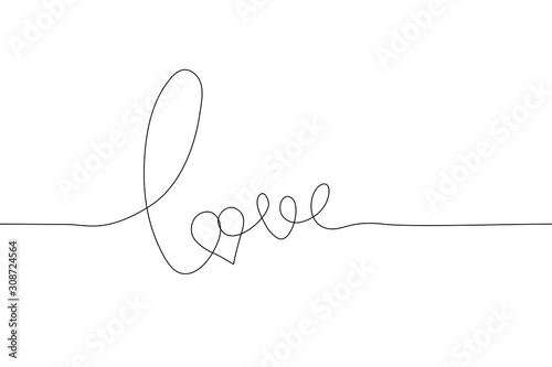 continuous line drawing of the word love on a white background. Vector horizontal stock illustration. Hand-drawn vector lettering with one black outline. Word love in lowercase letters © Kamila Bay