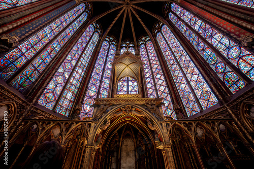 Sainte Chapelle view from Paris with wide angle fish eye lens provides panoramic vision