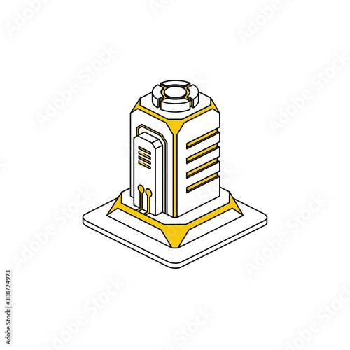 Quantum computer server. Vector line, 3d stroke isometric, color web icon, new flat style. Creative illustration design, abstract idea for infographics.