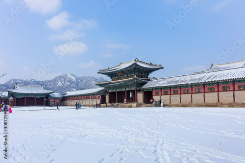 Photography The gate of Gyeongbokgung Palace on blue sky background Photo taken on january 2