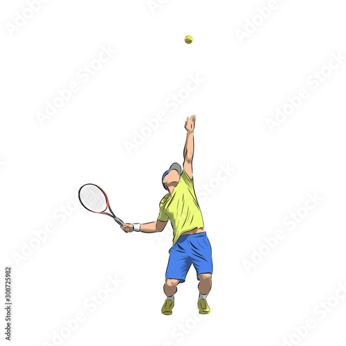 Tennis player serving ball, isolated vector illustration © michalsanca