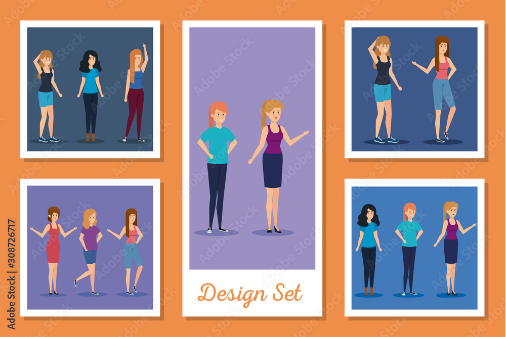 set designs of young women vector illustration design set designs of young women vector illustration design