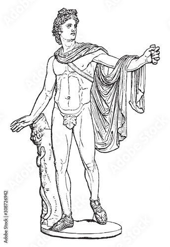 Sculpture of Apollon Belvedere - Vintage illustration from Meyers Konversations-Lexikon 1897 photo