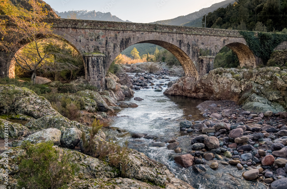 Bridge over the Fango river at Manso in Corsica
