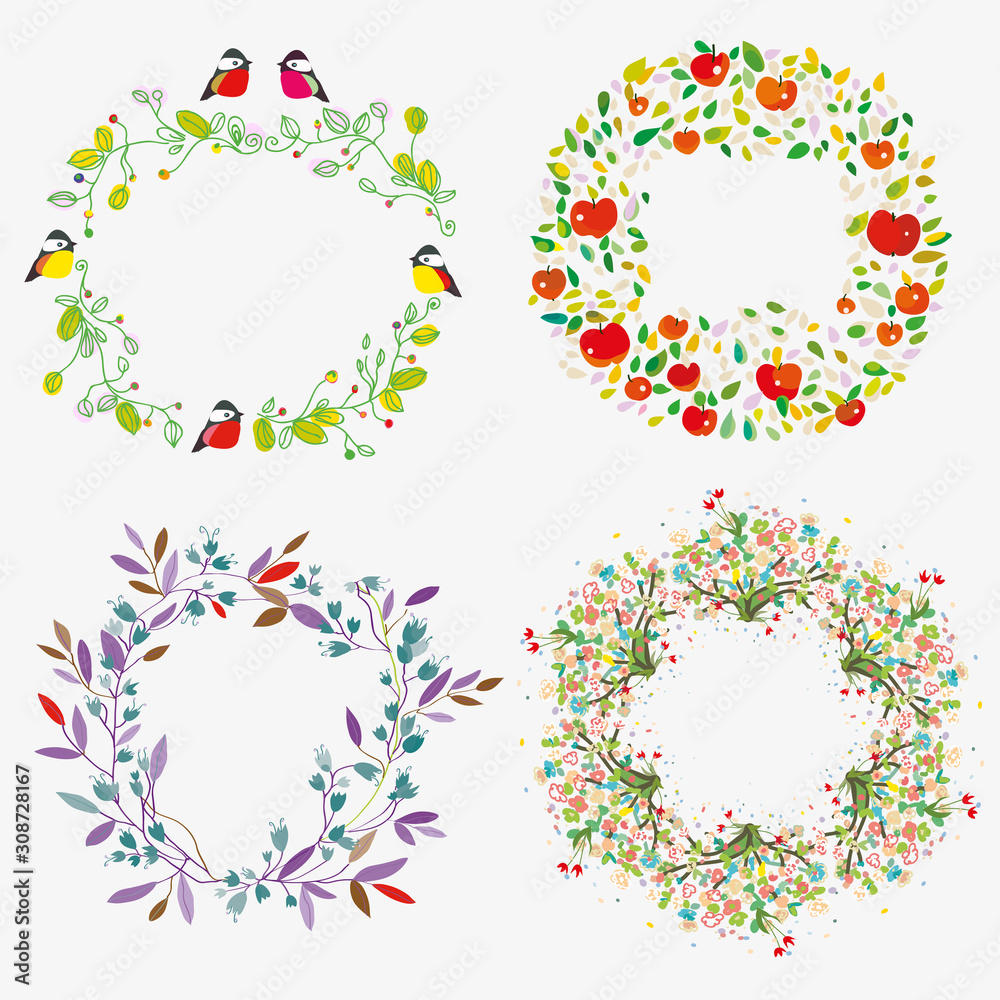 Floral set  of frames for celebrations and events. Vector graphic illustration