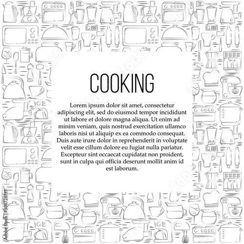 Kitchen tools card concept. culinary illustration in flat style for design and web.